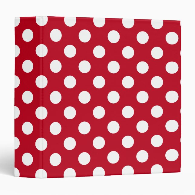 White polka dots on red 3 ring binder (Front/Spine)