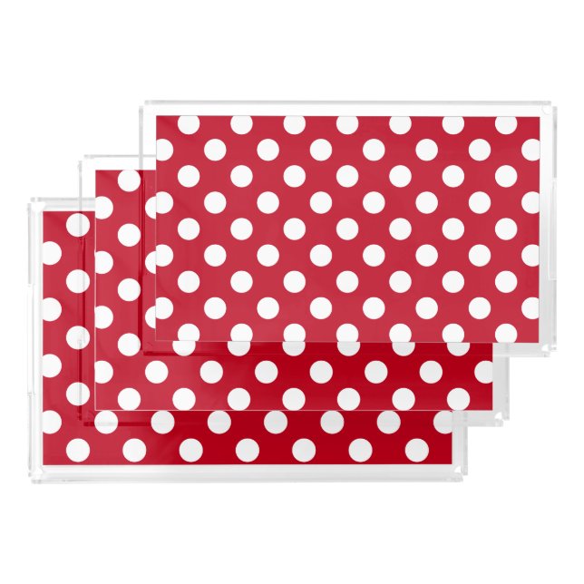 White polka dots on red acrylic tray (Set)
