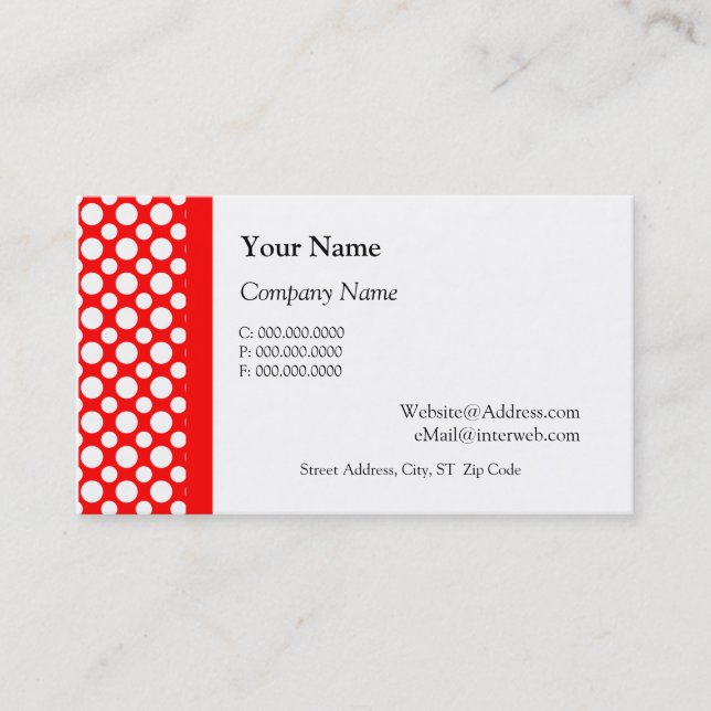 White Polka Dots on Red Business Cards (Front)