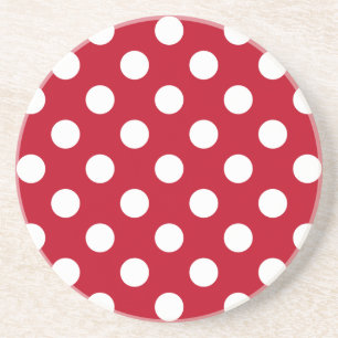White polka dots on red coaster