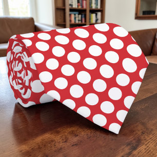 White Polka Dots on Red Custom Necktie