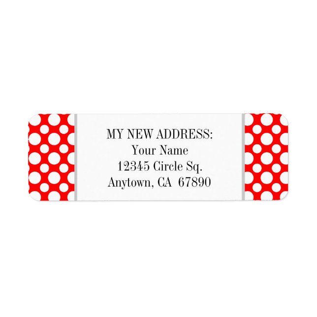 White Polka Dots on Red Custom New Address Label (Front)
