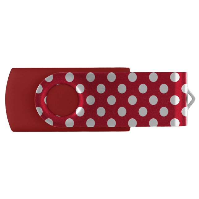 White polka dots on red flash drive (Front)