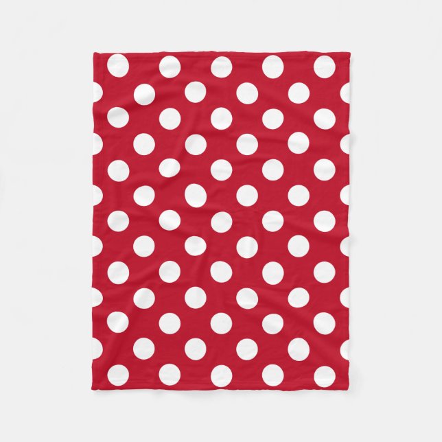 White polka dots on red fleece blanket (Front)