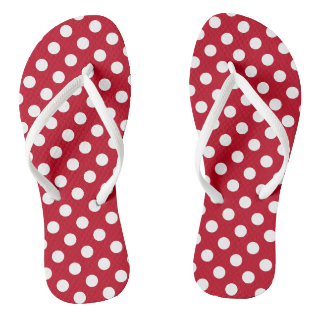White polka dots on red flip flops | Zazzle