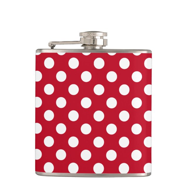 White polka dots on red hip flask (Front)