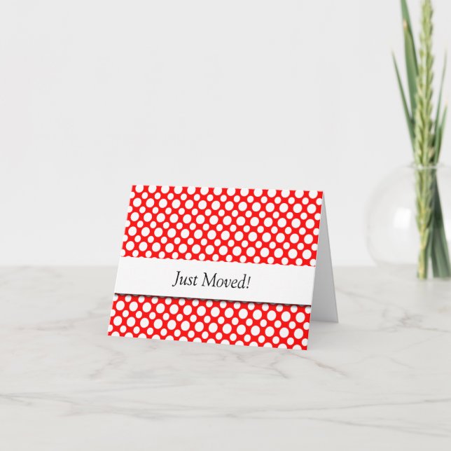White Polka-Dots on Red New Address Card (Front)