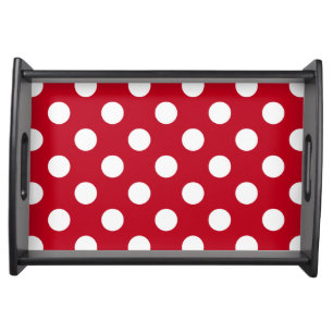 White polka dots on red serving tray