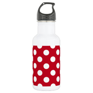 White polka dots on red stainless steel water bottle