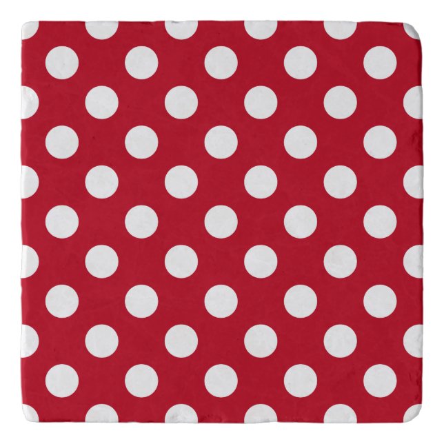 White polka dots on red trivet (Front)