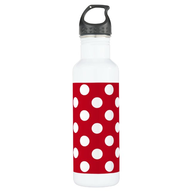 White polka dots on red water bottle (Front)