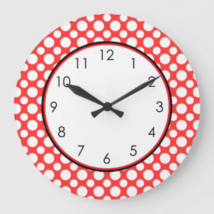 White Polka-Dots on Red With Numbers Clock