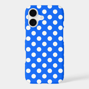 White polka dots on royal blue iPhone 17 case