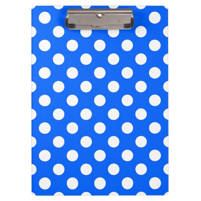 White polka dots on royal blue clipboard (Front)