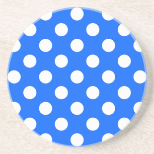 White polka dots on royal blue drink coaster
