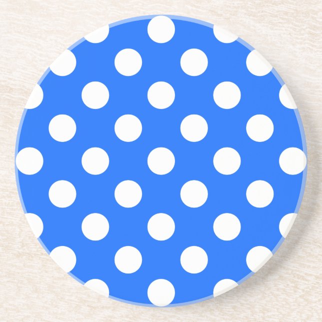 White polka dots on royal blue drink coaster (Front)