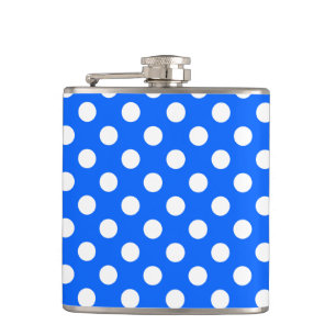 White polka dots on royal blue flask