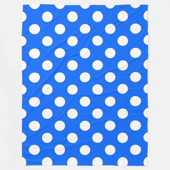 White polka dots on royal blue fleece blanket (Front)
