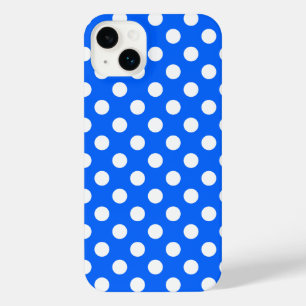 White polka dots on royal blue iPhone 14 plus case