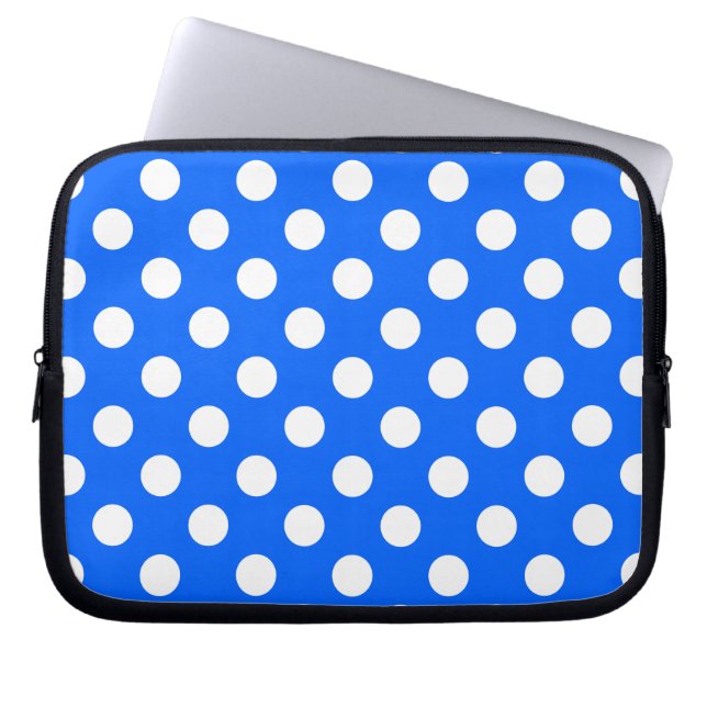White polka dots on royal blue laptop sleeve (Front)
