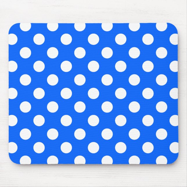 White polka dots on royal blue mouse pad (Front)