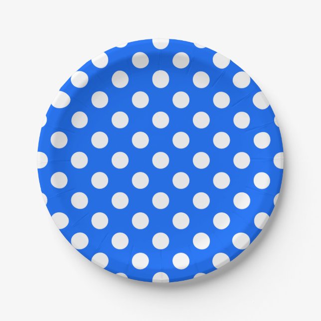 White polka dots on royal blue paper plates (Front)