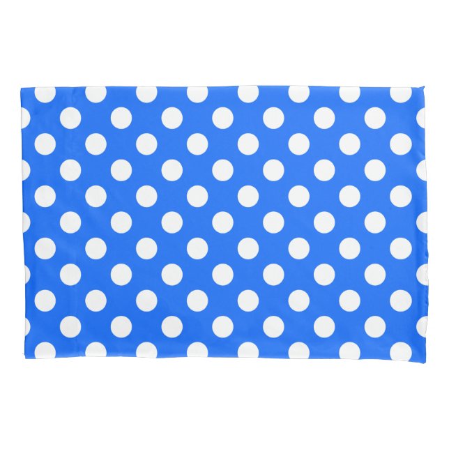 White polka dots on royal blue pillowcase (Front)