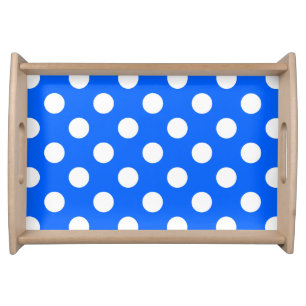 White polka dots on royal blue serving tray
