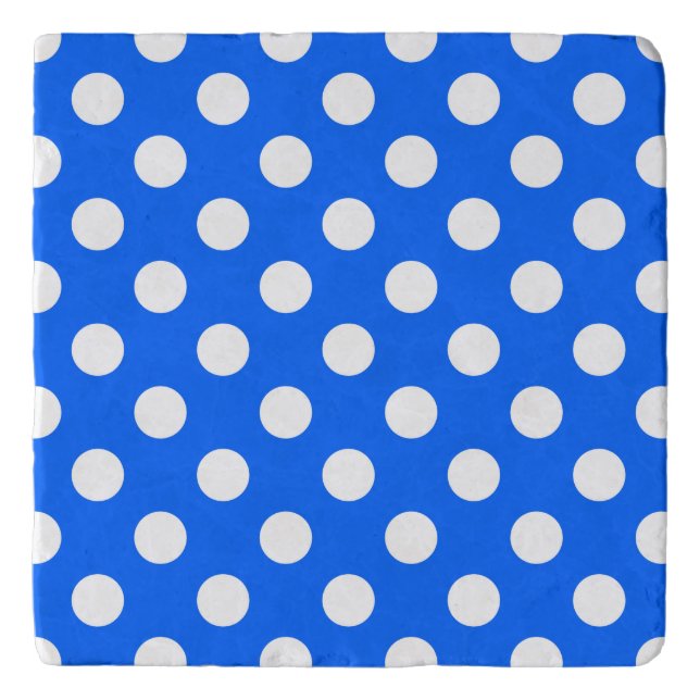 White polka dots on royal blue trivet (Front)