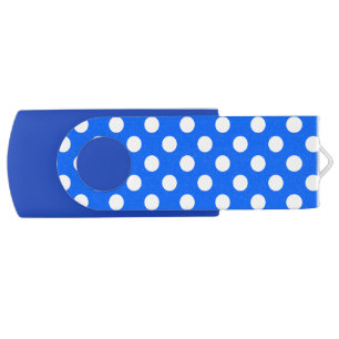 White polka dots on royal blue USB flash drive