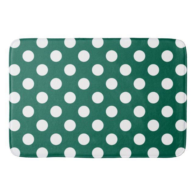 White polka dots on sage green bathroom mat (Front)