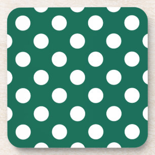 White polka dots on sage green coaster
