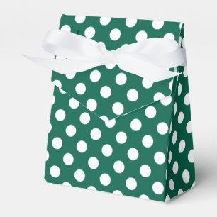 White polka dots on sage green favor boxes