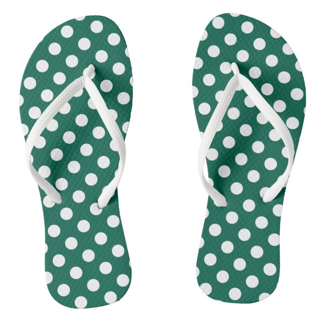 White polka dots on sage green flip flops (Footbed)