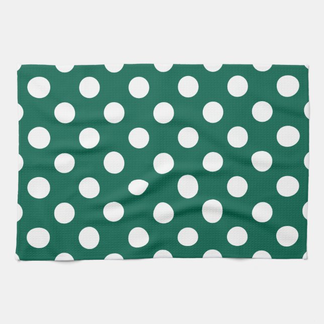 White polka dots on sage green kitchen towel (Horizontal)