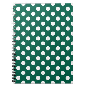 White polka dots on sage green notebook