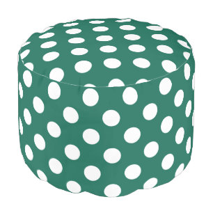 White polka dots on sage green pouf