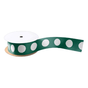 White polka dots on sage green satin ribbon