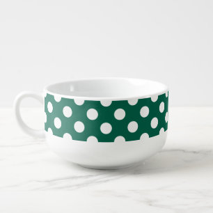 White polka dots on sage green soup mug