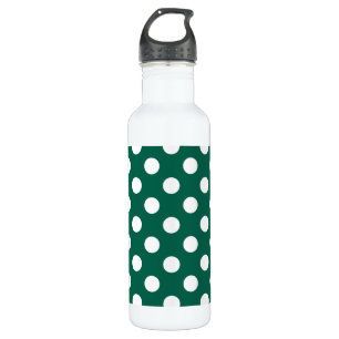 White polka dots on sage green stainless steel water bottle