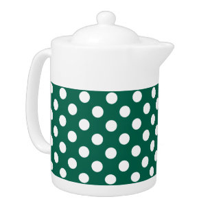 White polka dots on sage green teapot