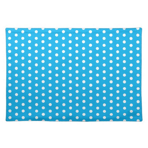 White Polka Dots on Sky Blue Retro Vintage Classic Cloth Placemat
