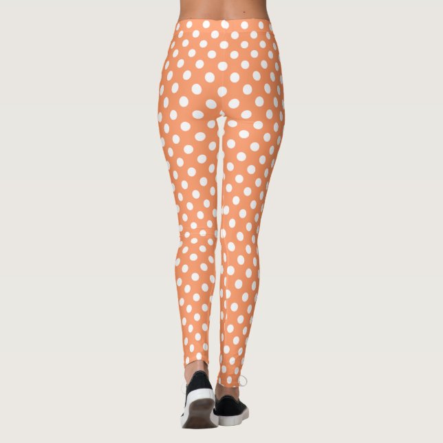 White Polka Dots on Tangerine Orange Leggings (Back)