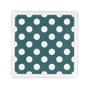 White polka dots on teal acrylic tray