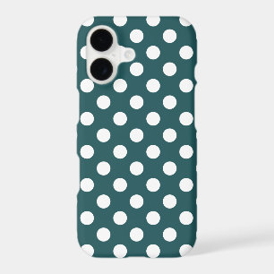White polka dots on teal iPhone 17 case
