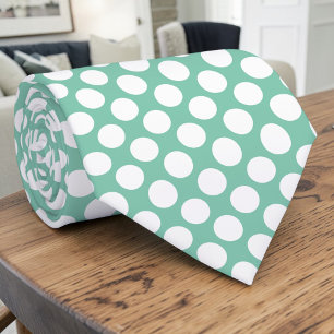 White Polka Dots on Teal Custom Necktie