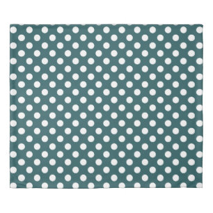 White polka dots on teal duvet cover