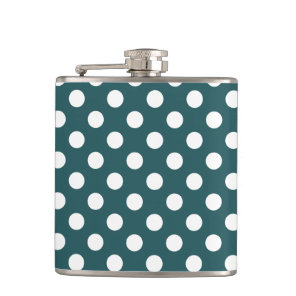 White polka dots on teal flask