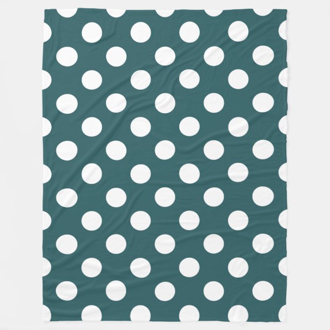 White polka dots on teal fleece blanket (Front)