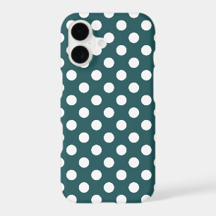 White polka dots on teal iPhone 17 case